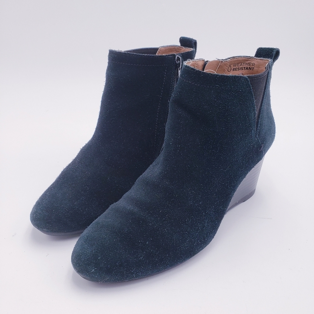Vionic Paloma Ankle Wedge Boot Bootie Black Suede‎ Waterproof Size 7.5